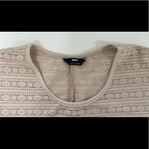 SEE- THOUGH UNIQUE BEIGE PATTERNED BLOUSE TOP - Picture 4 of 6